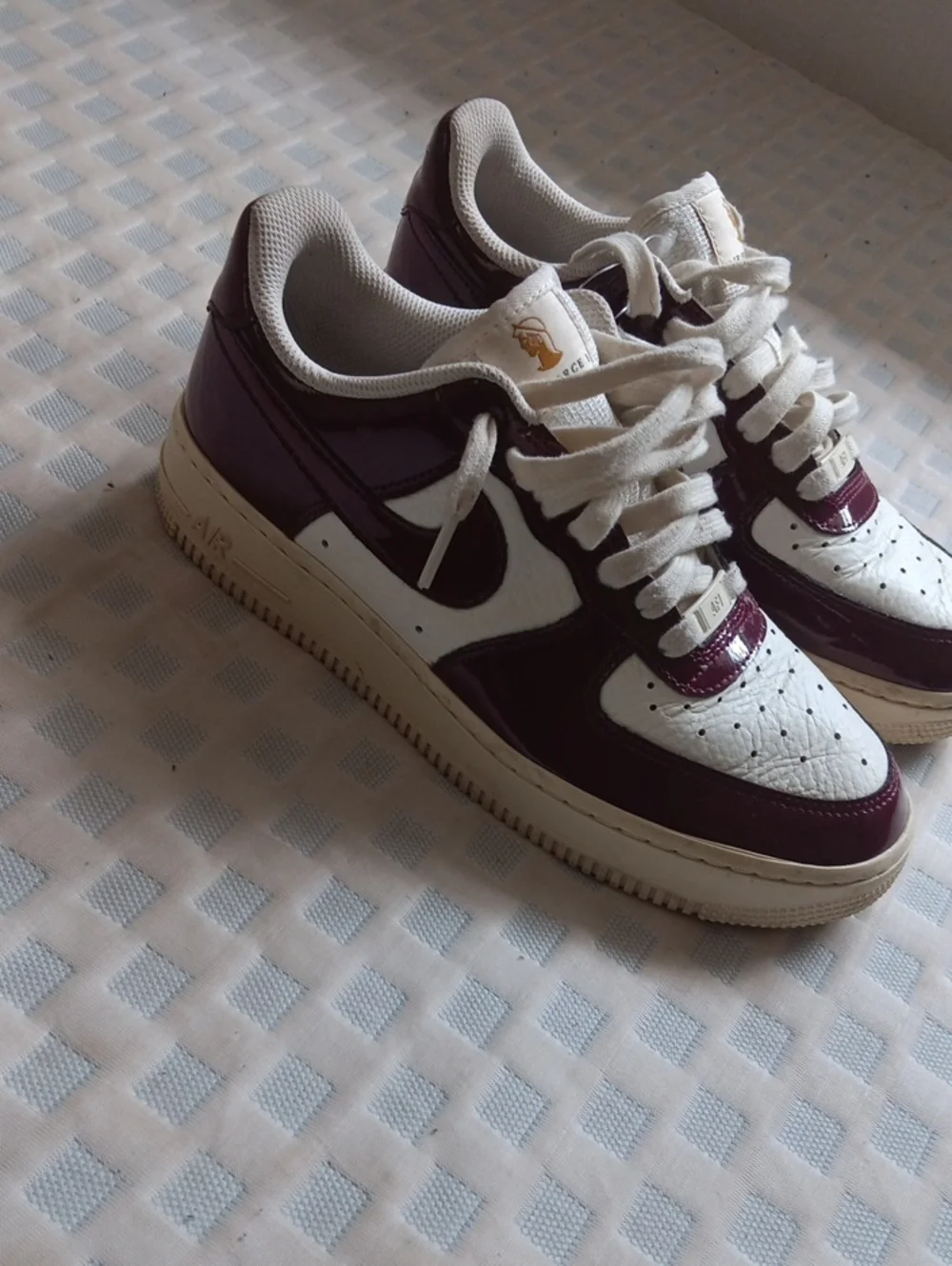 Nike  Air Force 1 Women’s White and Burgundy Leather Sneakers